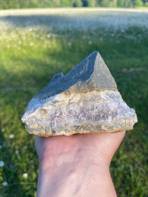 Fully Banded Blue Agate Specimen w/ Pink Crystals